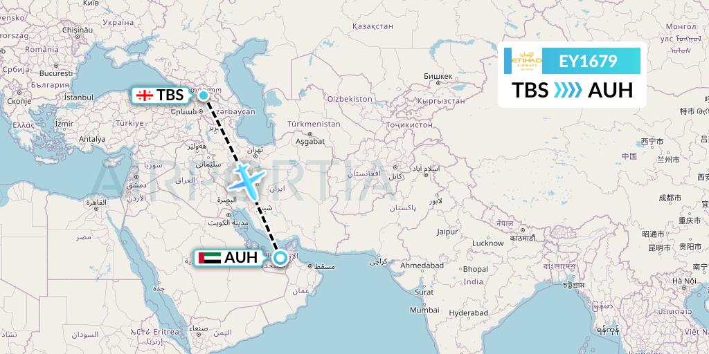 EY1679 Etihad Airways Flight Map: Tbilisi to Abu Dhabi