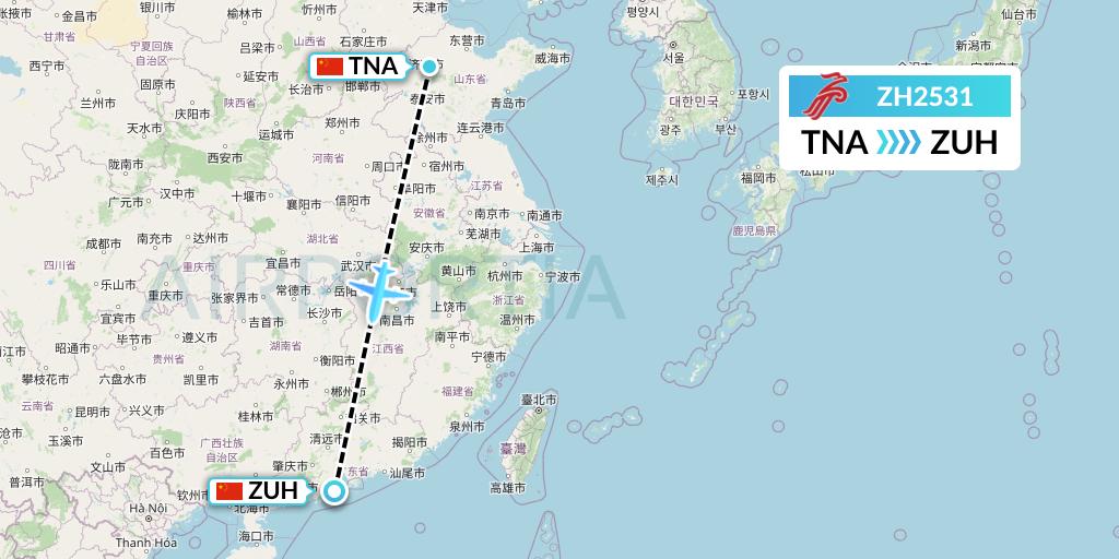 ZH2531 Shenzhen Airlines Flight Map: Jinan to Zhuhai