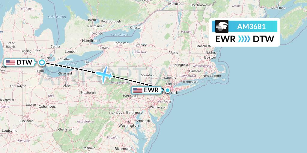 AM3681 Aeromexico Flight Map: New York to Detroit