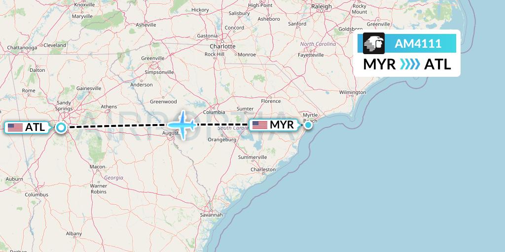 AM4111 Aeromexico Flight Map: Myrtle Beach to Atlanta