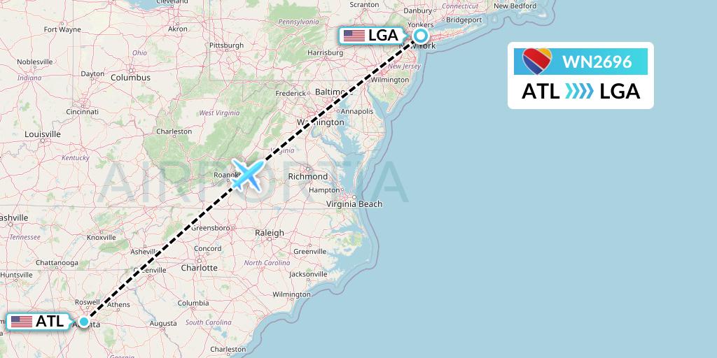WN2696 Southwest Airlines Flight Map: Atlanta to New York