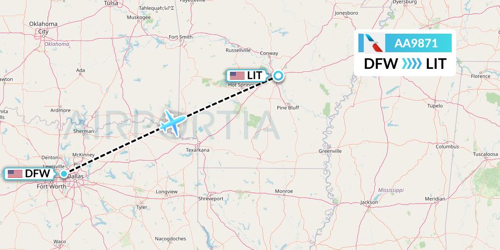 AA9871 American Airlines Flight Map: Dallas to Little Rock
