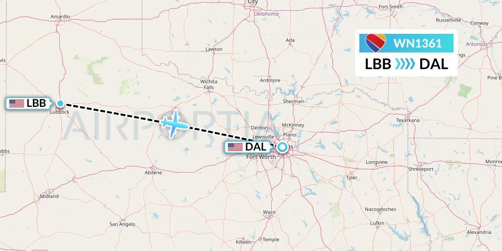 WN1361 Southwest Airlines Flight Map: Lubbock to Dallas