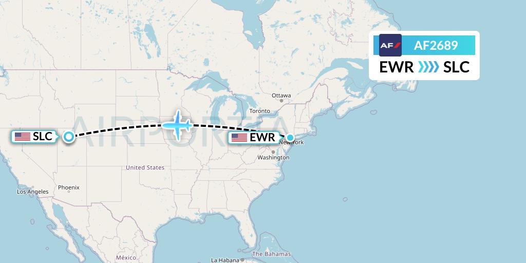 AF2689 Air France Flight Map: New York to Salt Lake City
