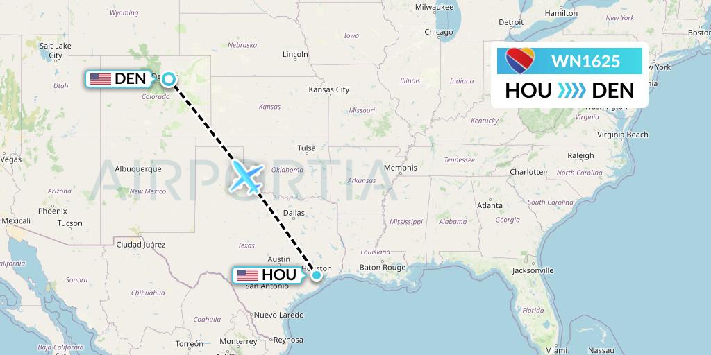WN1625 Southwest Airlines Flight Map: Houston to Denver