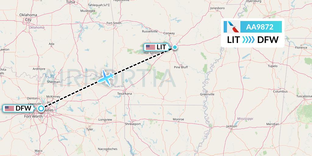 AA9872 American Airlines Flight Map: Little Rock to Dallas