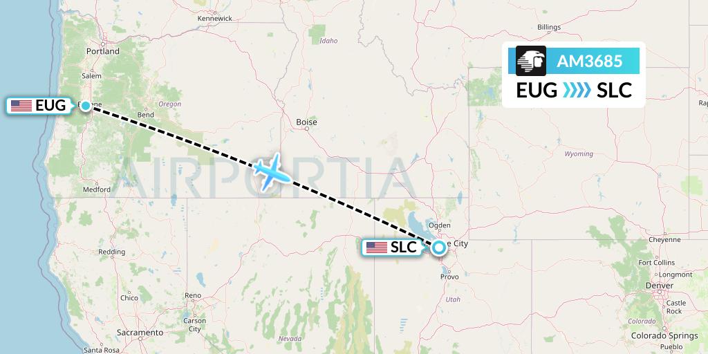 AM3685 Aeromexico Flight Map: Eugene to Salt Lake City