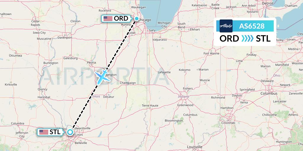 AS6528 Alaska Airlines Flight Map: Chicago to St. Louis
