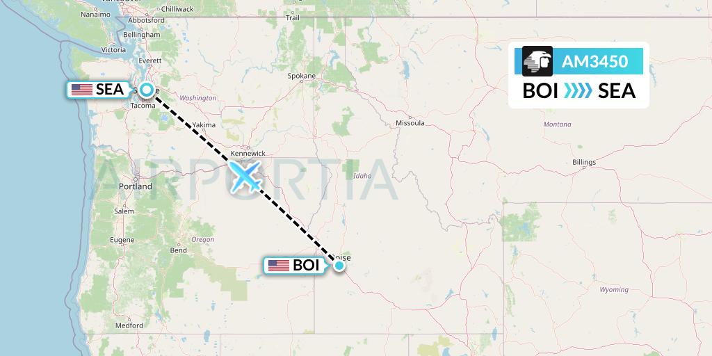 AM3450 Aeromexico Flight Map: Boise to Seattle