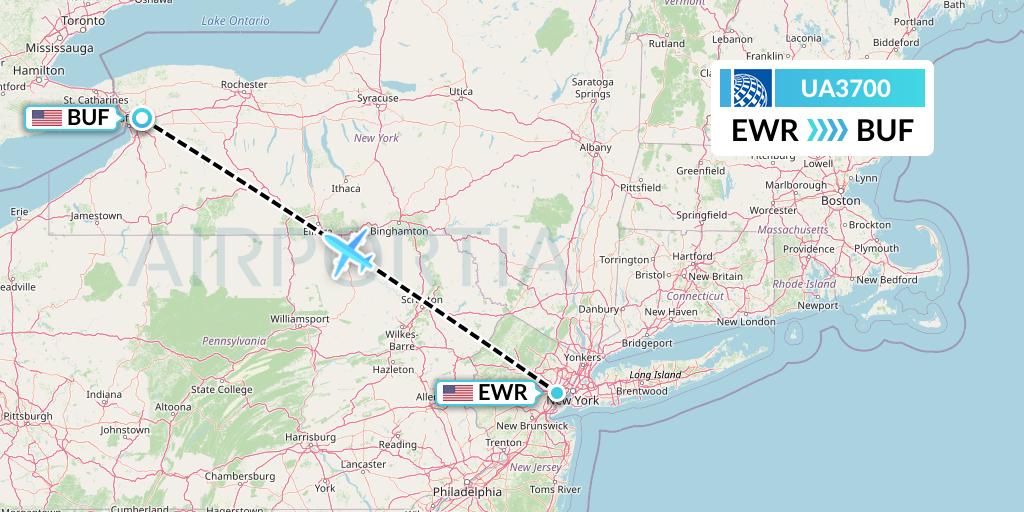 UA3700 United Airlines Flight Map: New York to Buffalo