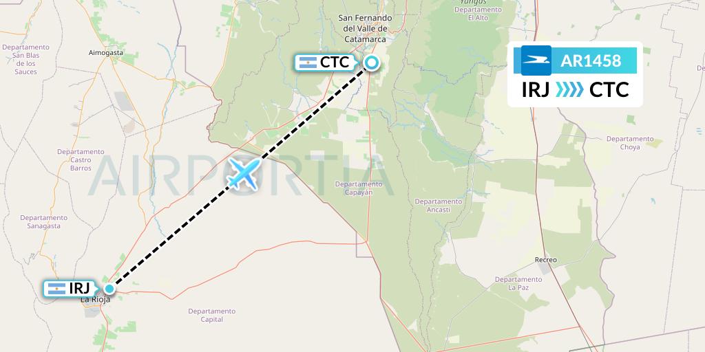 AR1458 Aerolineas Argentinas Flight Map: La Rioja to Catamarca