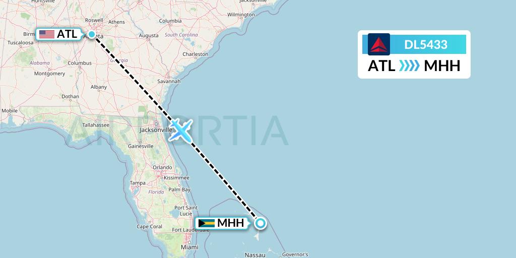 DL5433 Delta Air Lines Flight Map: Atlanta to Marsh Harbour
