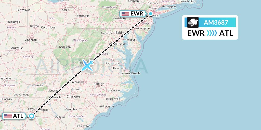 AM3687 Aeromexico Flight Map: New York to Atlanta