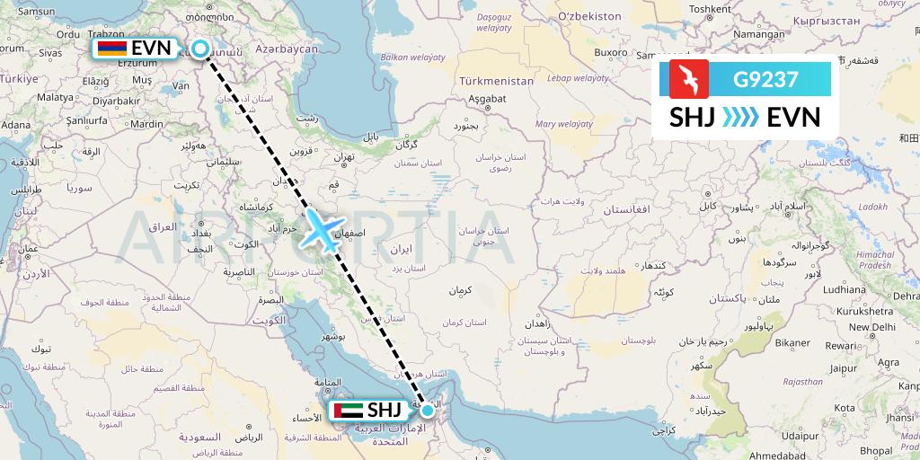 G9237 Air Arabia Flight Map: Sharjah to Yerevan