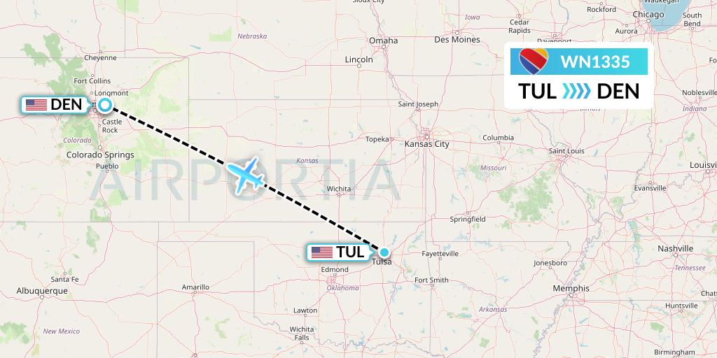 WN1335 Southwest Airlines Flight Map: Tulsa to Denver