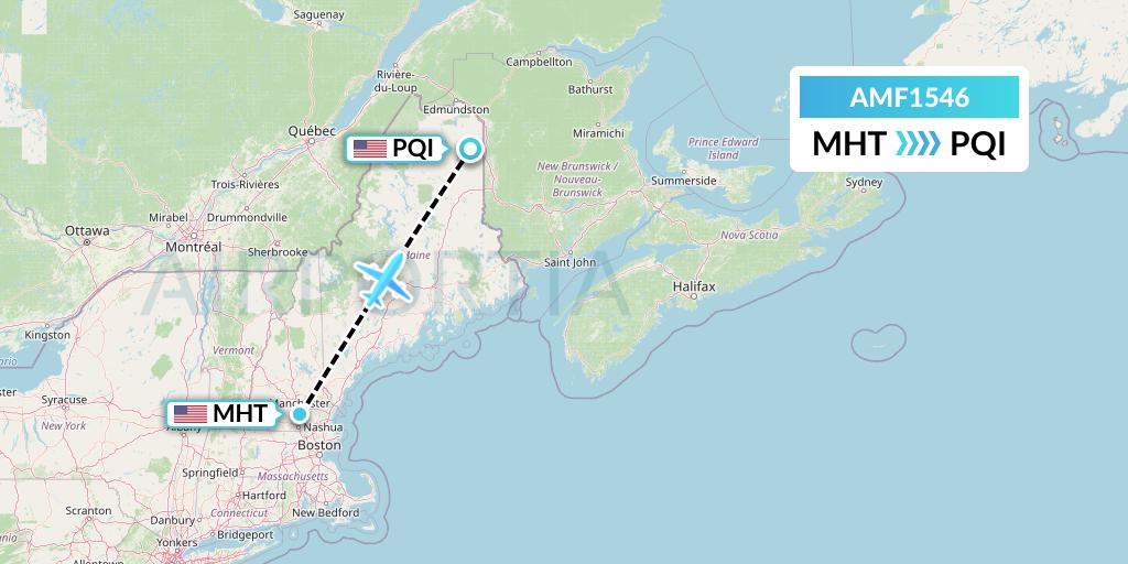 AMF1546 Ameriflight Flight Map: Manchester to Presque Isle