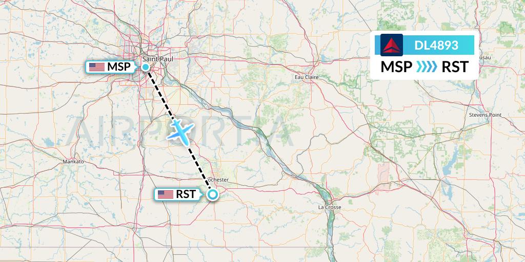 DL4893 Delta Air Lines Flight Map: Minneapolis to Rochester