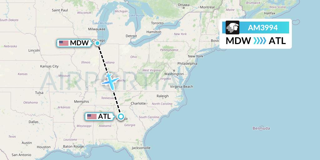 AM3994 Aeromexico Flight Map: Chicago to Atlanta