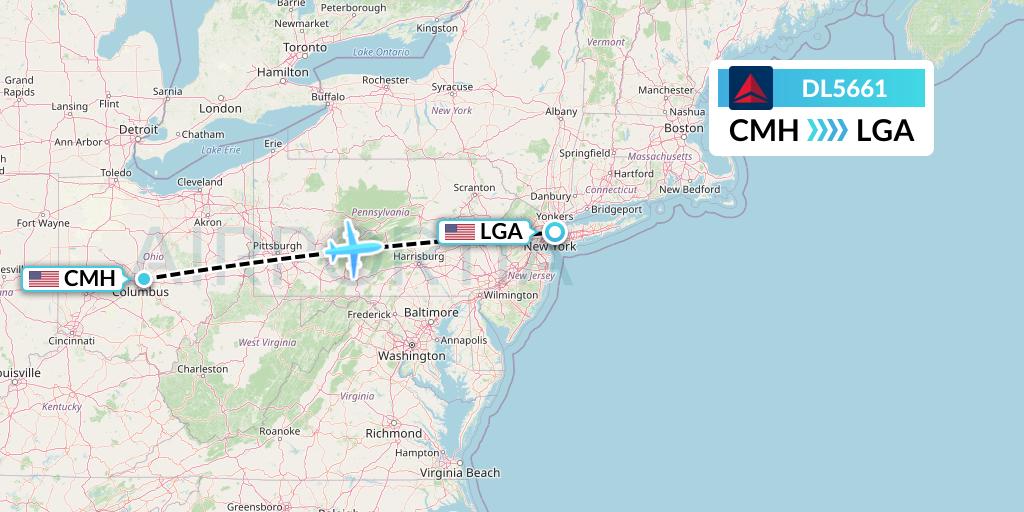 DL5661 Delta Air Lines Flight Map: Columbus to New York