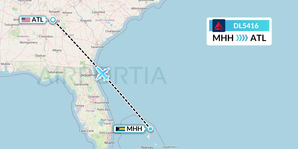 DL5416 Delta Air Lines Flight Map: Marsh Harbour to Atlanta