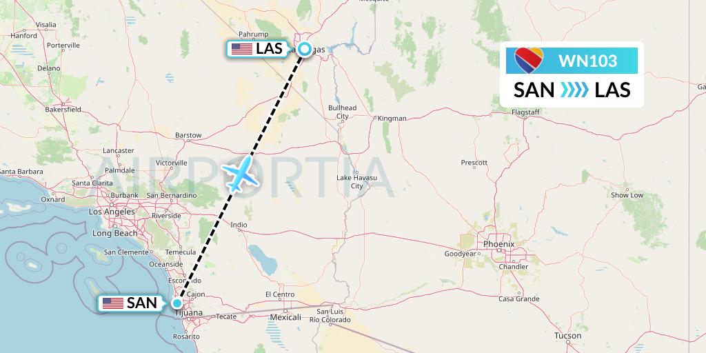 WN103 Southwest Airlines Flight Map: San Diego to Las Vegas