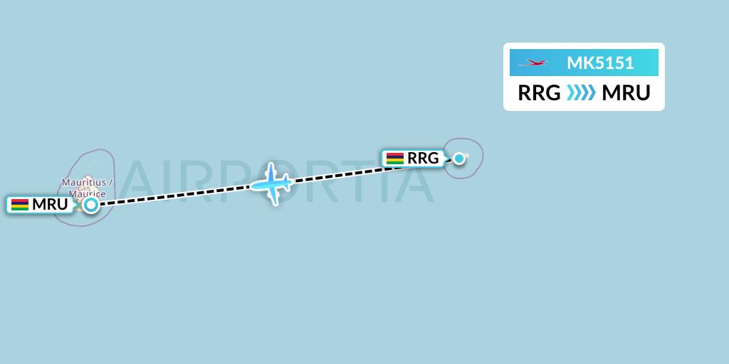 MK5151 Air Mauritius Flight Map: Port Mathurin to Port Louis