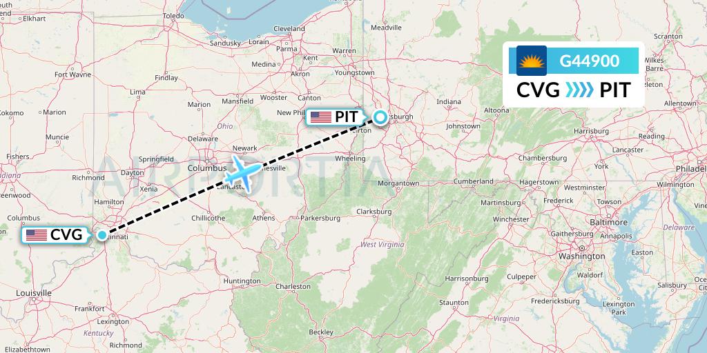 G44900 Allegiant Air Flight Map: Cincinnati to Pittsburgh