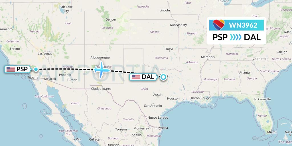 WN3962 Flight Status Southwest Airlines Palm Springs to Dallas (SWA3962)