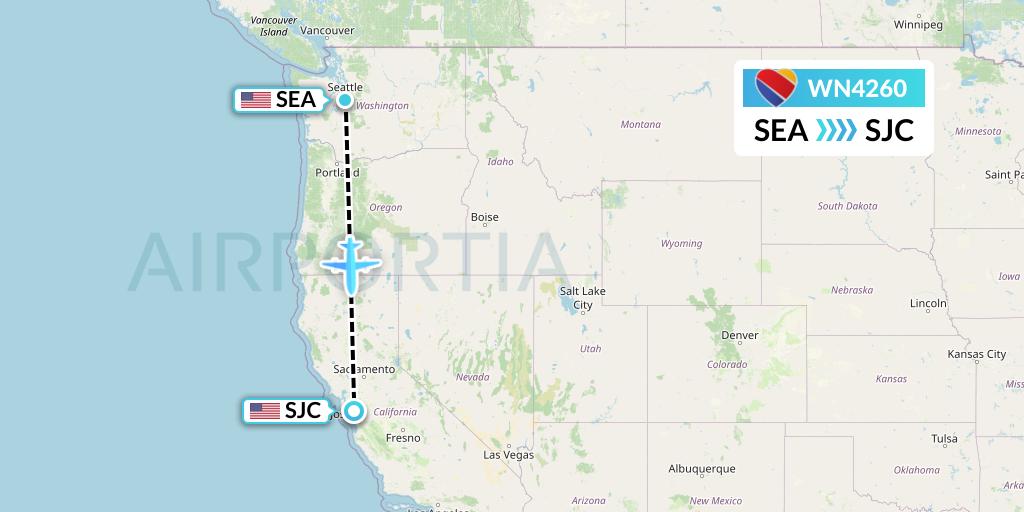 WN4260 Southwest Airlines Flight Map: Seattle to San Jose
