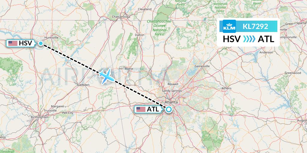 KL7292 KLM Flight Map: Huntsville to Atlanta