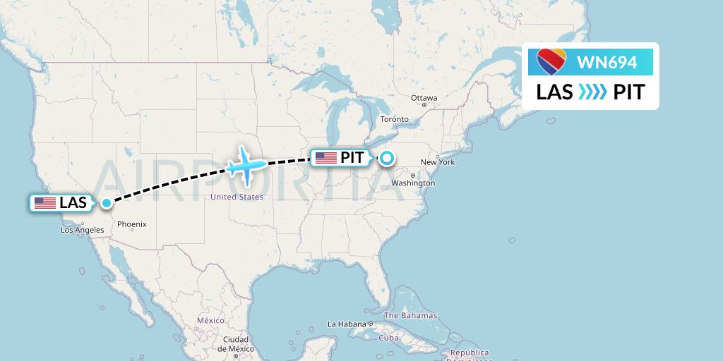 WN694 Southwest Airlines Flight Map: Las Vegas to Pittsburgh