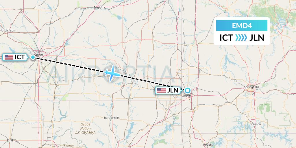 EMD4 Eaglemed Flight Map: Wichita to Joplin