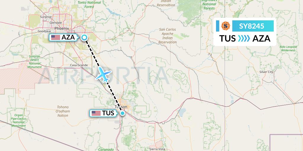 SY8245 Sun Country Airlines Flight Map: Tucson to Phoenix