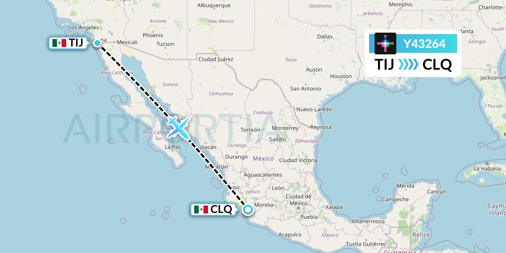 Y43264 Volaris Flight Map: Tijuana to Colima