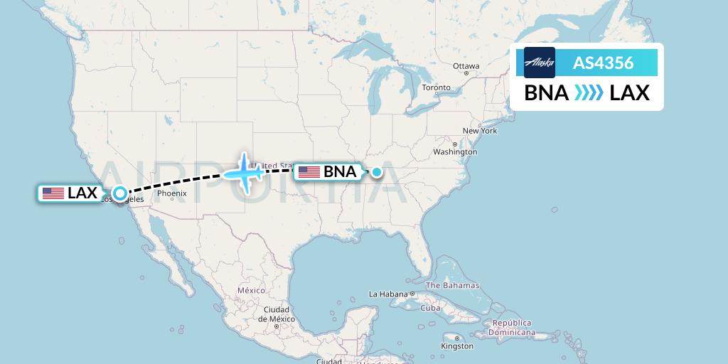 AS4356 Alaska Airlines Flight Map: Nashville to Los Angeles