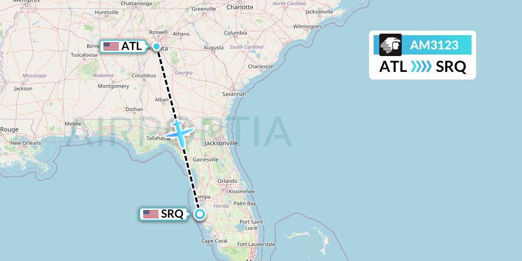 AM3123 Aeromexico Flight Map: Atlanta to Sarasota