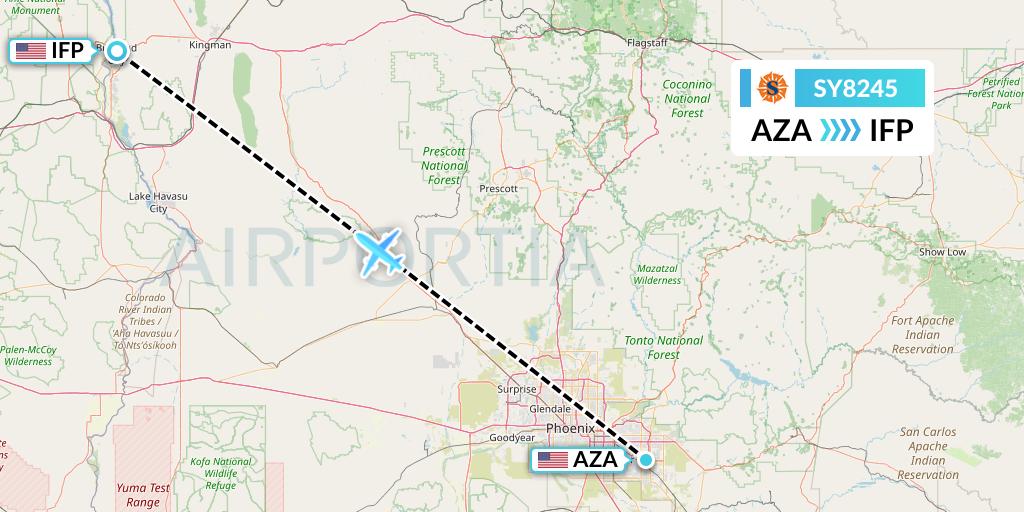 SY8245 Sun Country Airlines Flight Map: Phoenix to Bullhead City