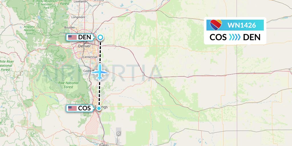 WN1426 Southwest Airlines Flight Map: Colorado Springs to Denver