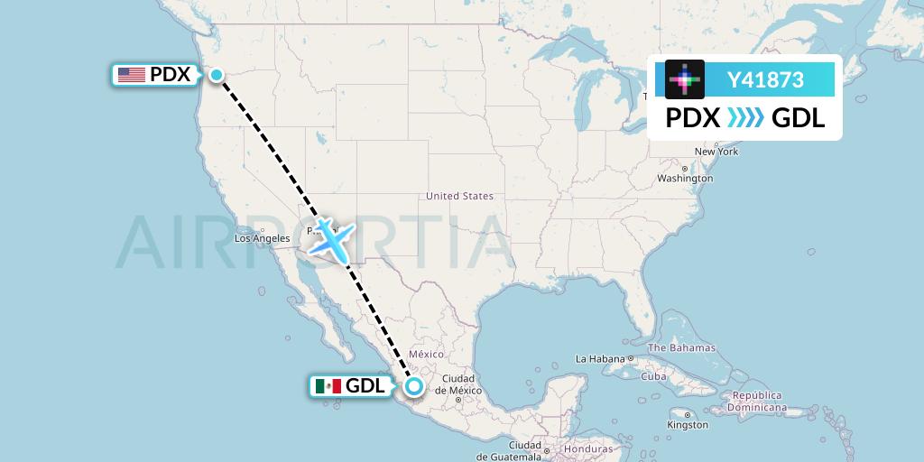 Y41873 Volaris Flight Map: Portland to Guadalajara