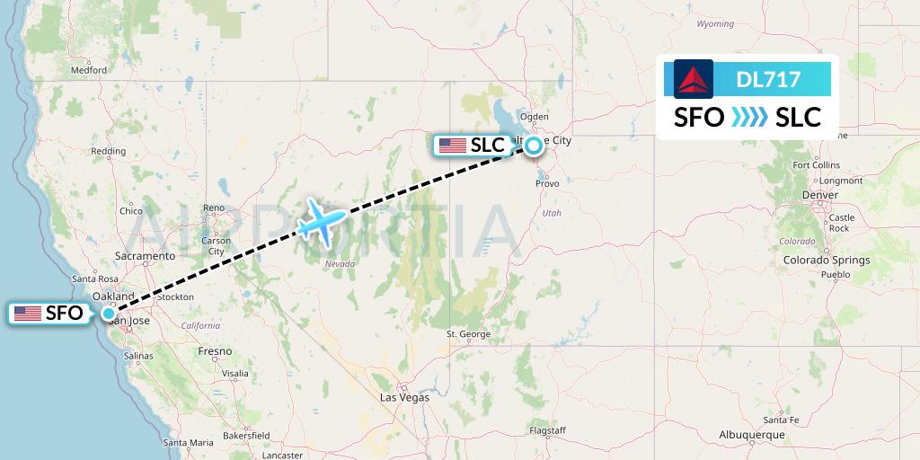 DL717 Delta Air Lines Flight Map: San Francisco to Salt Lake City