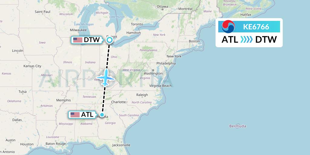 KE6766 Korean Air Flight Map: Atlanta to Detroit