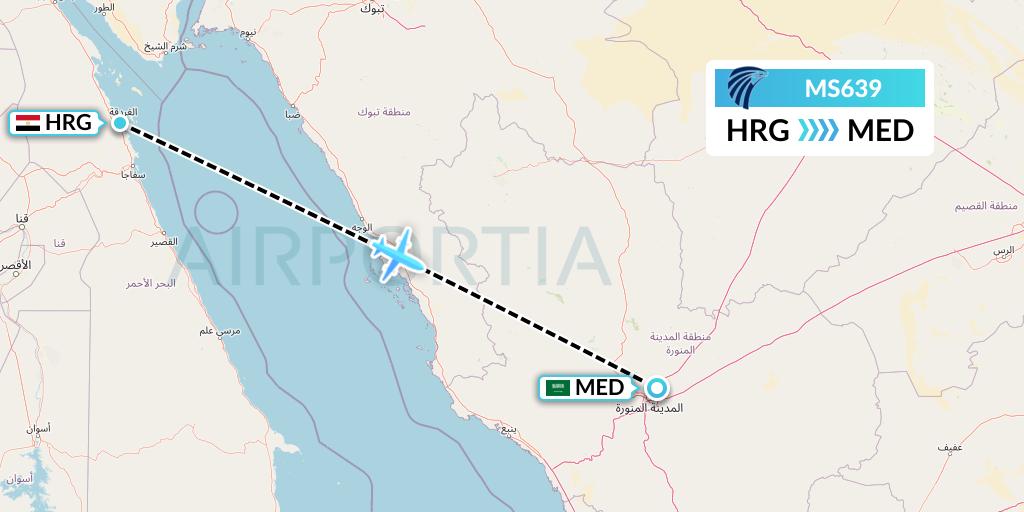 MS639 EgyptAir Flight Map: Hurghada to Medina