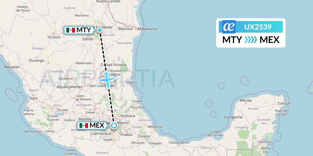 UX2539 Air Europa Flight Map: Monterrey to Mexico City