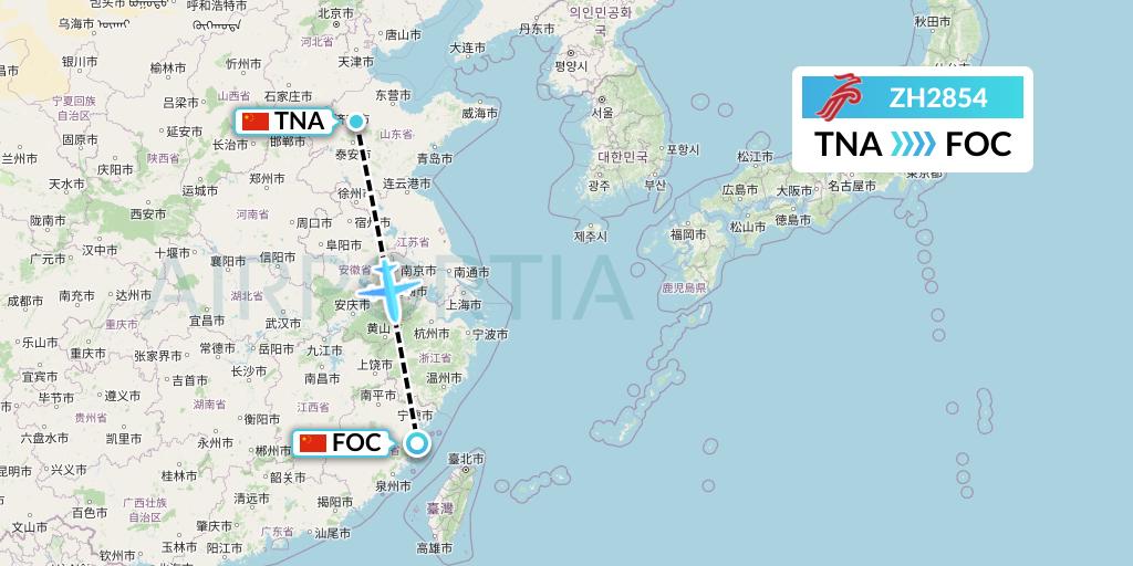 ZH2854 Shenzhen Airlines Flight Map: Jinan to Fuzhou