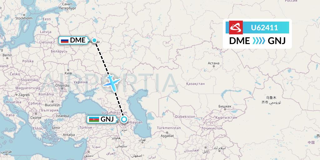 U62411 Ural Airlines Flight Map: Moscow to Ganja