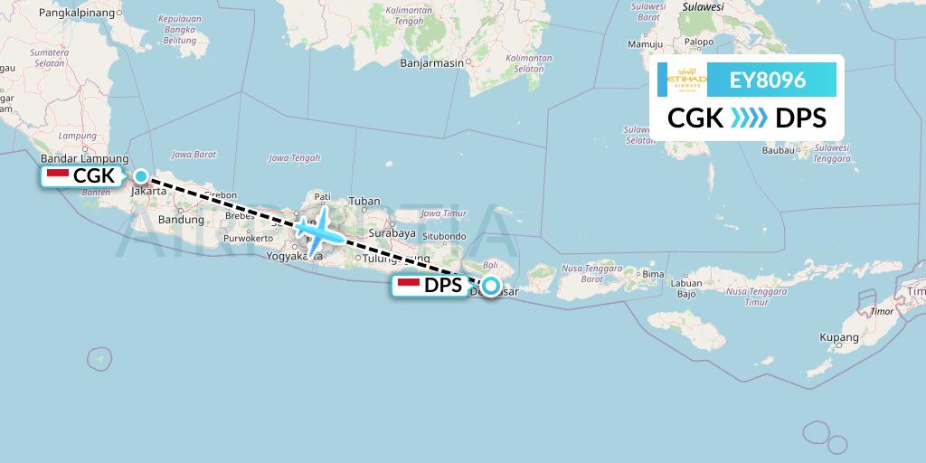 EY8096 Etihad Airways Flight Map: Jakarta to Denpasar