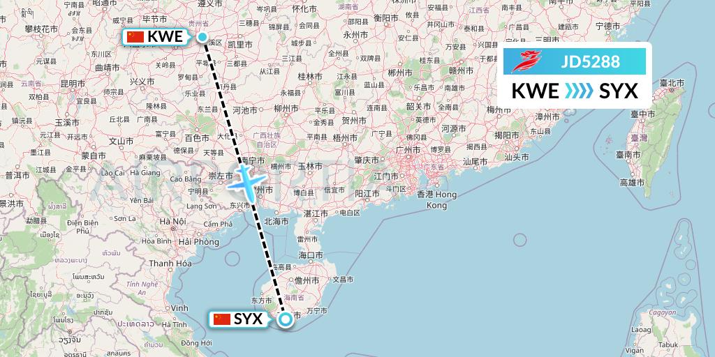 JD5288 Capital Airlines Flight Map: Guiyang to Sanya