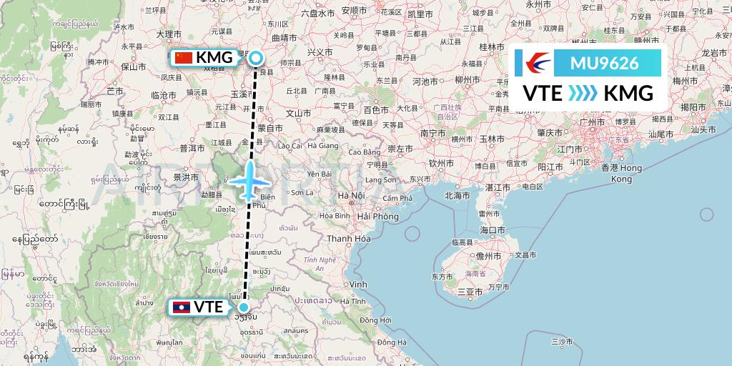 MU9626 China Eastern Airlines Flight Map: Vientiane to Kunming