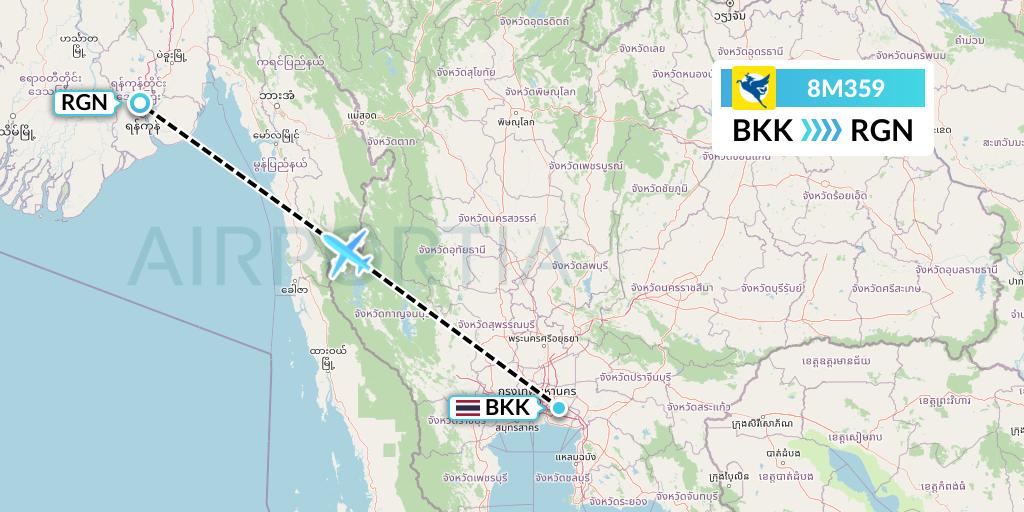 8M359 Myanmar Airways International Flight Map: Bangkok to Yangon