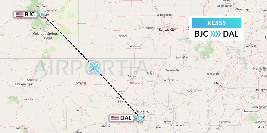 XE555 Jsx Flight Map: Denver to Dallas